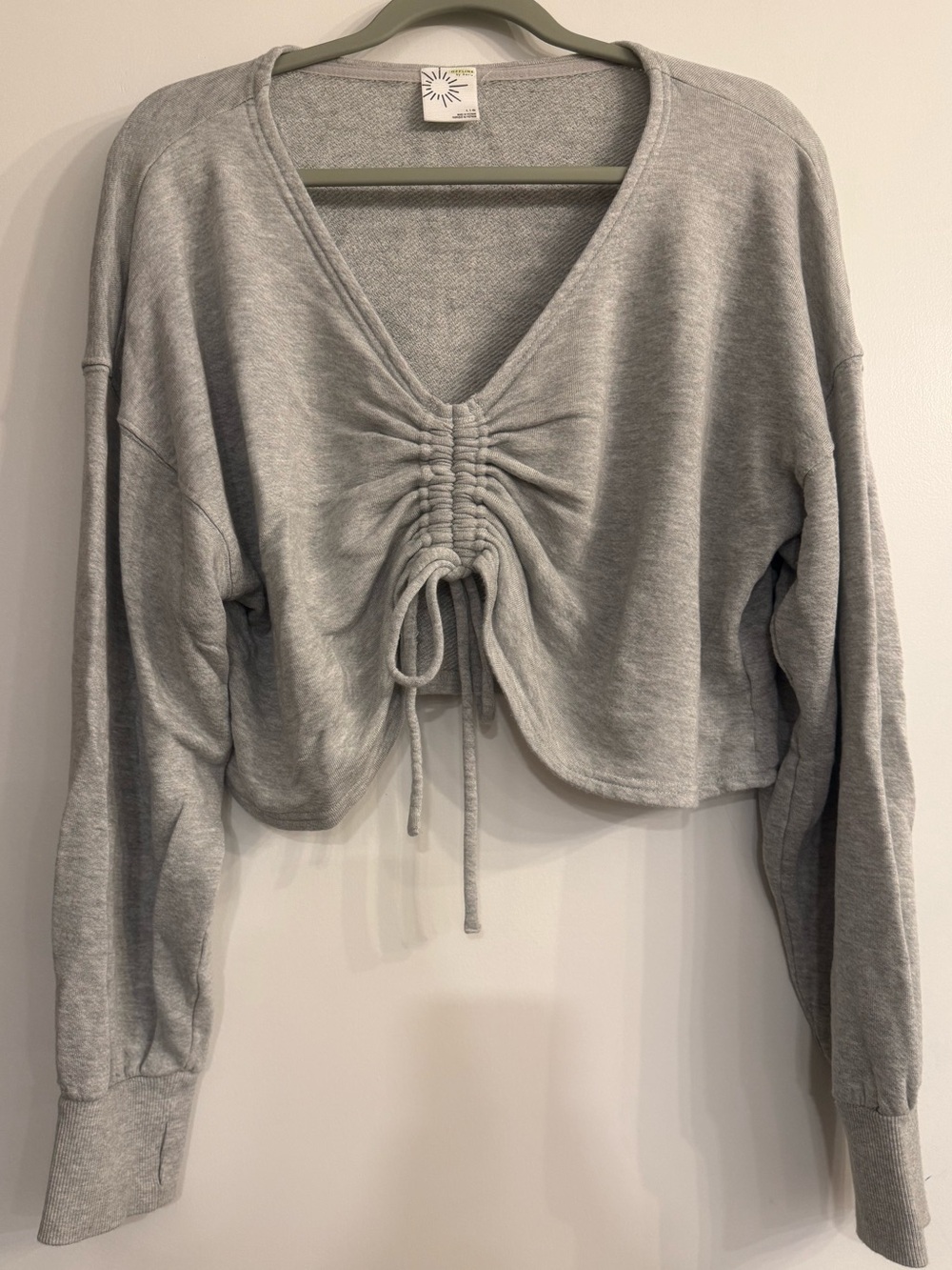 Drawstring Ruched V-Neck Crop Sweatshirt